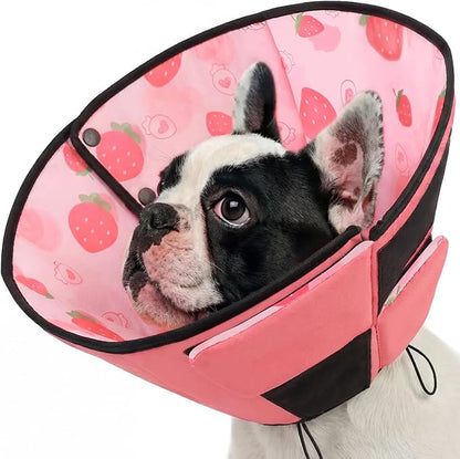 Queenmore Dog Cones for Medium Dogs, Dog Cone Collar After Surgery, Soft Cone for Dogs Wound Care, Spay, Neuter, Breathable Pet Surgery Collars & Cones, Strawberry M