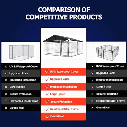 Outdoor Dog Enclosure Heavy Duty Dog Kennel House Mesh Dog Big Cage Pet Kennel Steel Fence with Secure Lock (6.56‘x 6.56’)