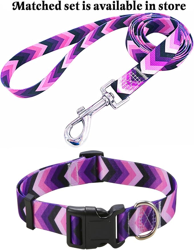 Mihqy Dog Collar with Bohemia Floral Tribal Geometric Patterns - Soft Ethnic Style Collar Adjustable for Small Medium Large Dogs(Purple Arrow,L)