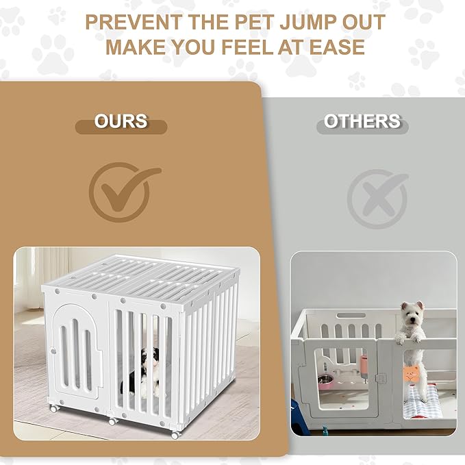 Dog Playpen with Door & Cover Top, Fence Panel Puppy Playpen, Room Dog Crate, Pet Playpen for Small & Medium Dogs, Puppy Play Pen for Indoors & Outdoor (35" L x 35" W x 30" H)