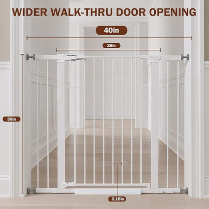 Mumeasy 36" Extra Tall Baby Gate for Stairs and Doorways, 26-40" Auto Close Dog Gate Indoor, Easy Install Pressure Mounted Pet Gate, Safety Baby Gates with Door for Child and Pets