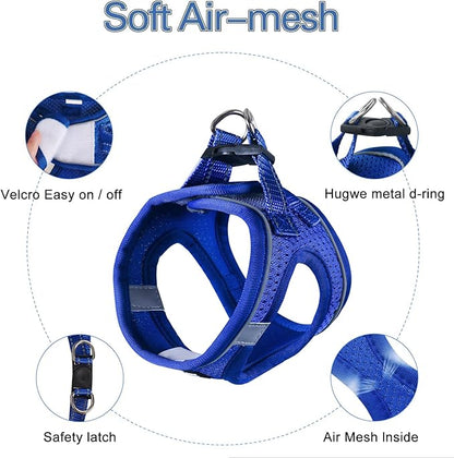 Dog Harness for Small Dogs and Leash Set, Honeycomb Grid, Reflective Lightweight Harness & Anti-Twist Pet Lead (Multi Color, Size: XS-S-M) (M, Sapphire Blue)