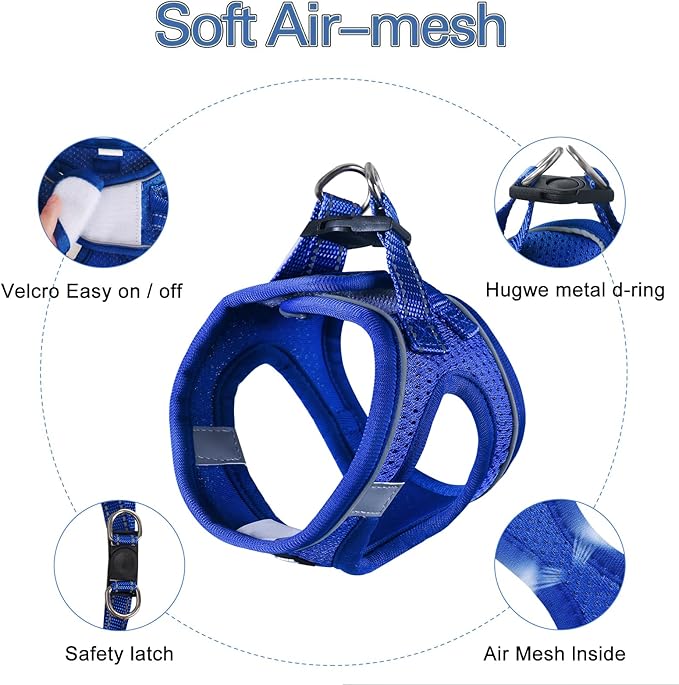 Dog Harness for Small Dogs and Leash Set, Honeycomb Grid, Reflective Lightweight Harness & Anti-Twist Pet Lead (Multi Color, Size: XS-S-M) (S, Sapphire Blue)