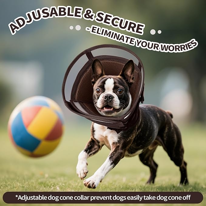 Allroaring Dog Cone Adjustable After Surgery, Soft Pet Recovery Collar & Cone for Small Dogs, Anti Licking Elizabethan Collar Dog Cones for Wound Healing, Brown S
