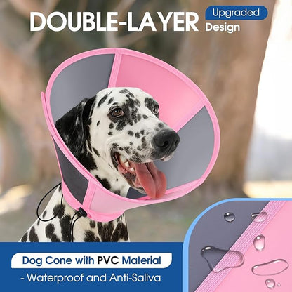 SUNFURA Dog Cones for Large Dogs, Soft Dog Cone to Stop Licking, Adjustable Cone for Dogs After Surgery, Pet Cone Collar Alternative for Wound Healing, Pink X-Large