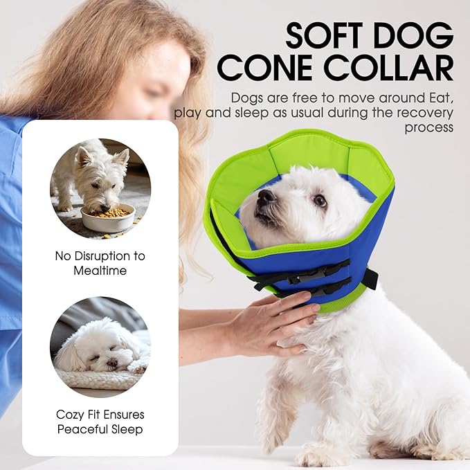 SUNFURA Dog Cones for Medium Dogs, Soft Cone for Dogs to Stop Licking, Comfy Dog Cone with Elastic Collar Loop, Recovery E-Collar Alternative for Wound Healing After Surgery, Blue M