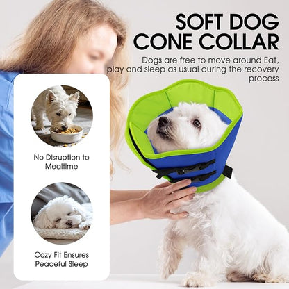 SUNFURA Dog Cones for Medium Dogs, Soft Cone for Dogs to Stop Licking, Comfy Dog Cone with Elastic Collar Loop, Recovery E-Collar Alternative for Wound Healing After Surgery, Blue M