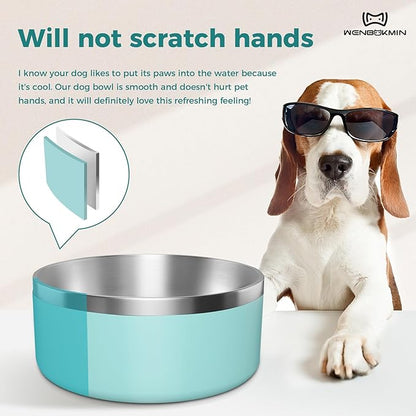 WENBOKMIN Dog Bowl, Stainless Steel Dog Food and Water Bowl with Non Slip Quiet Bottom, Easy to Clean, Dishwasher Safe, 64oz, Mint Green