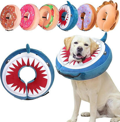 BEAUTYZOO Dog Cone Alternative After Surgery for Large Medium Small Dogs, Soft Inflatable Cone Collar for Dogs Cats, Dog Neck Donut E Collar Recovery Collar to Stop Licking, Shark Blue S