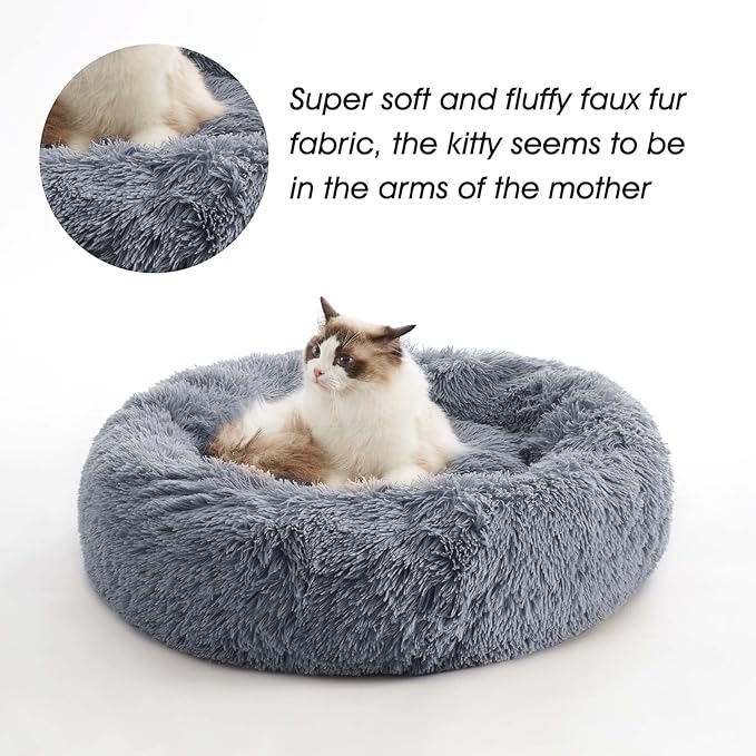 WESTERN HOME WH Calming Dog & Cat Donut Cuddler, Anti-Anxiety Warming Cozy Soft Round Bed, Fluffy Faux Fur Plush Cushion for Small Medium Dogs and Cats (20"/24"/27"/30")