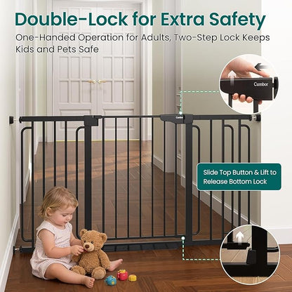 Cumbor 2-Pack Baby & Dog Gates Bundle, 29.7-48" & 30.4-56.8" Extra Wide Safety Gates for Stairs Doorways Hallways, Dual Lock Auto Close Easy Install Pet Gate, Black