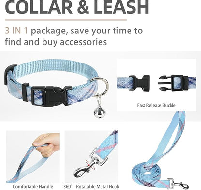 PUPTECK Adjustable Dog Harness Collar and Leash Set Step in No Pull Pet Harness for Small Medium Dogs Puppy and Cats Outdoor Walking Running, Soft Mesh Padded Reflective Vest Harnesses, Blue M