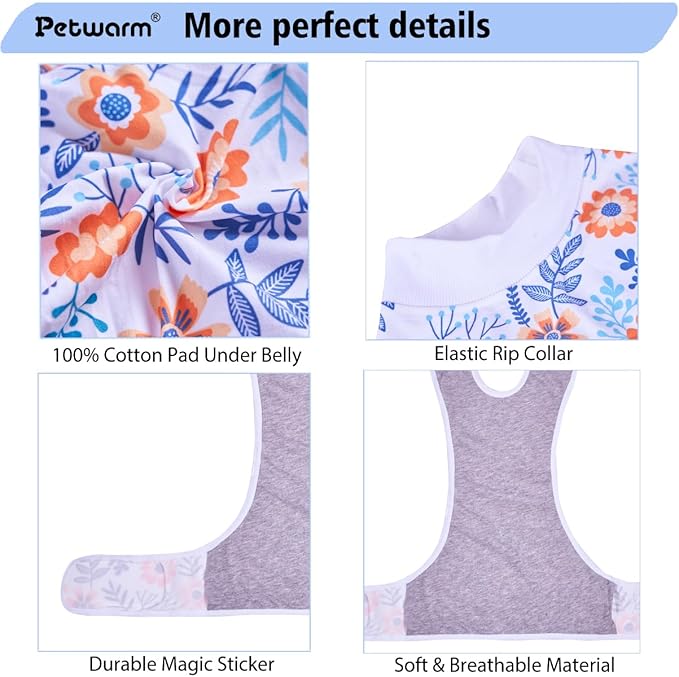PetWarm Post Surgery Dog Onesie Female, Onesies for Dogs, Bodysuit for Abdominal Affected Areas Sensitive Skin Areas, Dog Cone Alternative After Surgery, Flower Pattern, Orange, 2XL