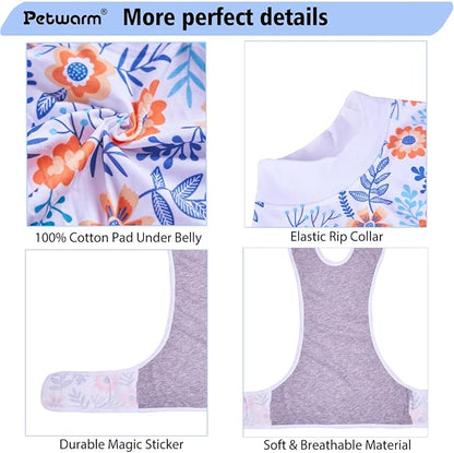 PetWarm Post Surgery Dog Onesie Female, Onesies for Dogs, Bodysuit for Abdominal Affected Areas Sensitive Skin Areas, Dog Cone Alternative After Surgery, Flower Pattern, Orange, 2XL