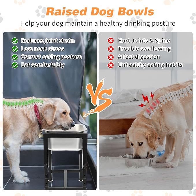 1.25 Gallons Elevated Large Dog Water Bowl, 4 Height Adjustable Stainless Steel Raised Dog Bowls with Stand, Indoor Outdoor Pet Water Bowl Relief Joint Pressure Pet Dishes for Dogs Easy Clean