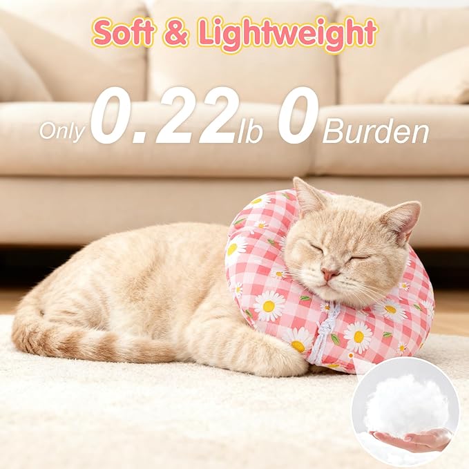 BEAUTYZOO Cat Cone Collar Soft, Cat Donut Recovery Collar after Surgery to Stop Licking, Kitten E Collars Neck Pillow Cone for Cats, Adjustable Elizabeth Pet Collars for Puppy Small Dogs, Pink Daisy S
