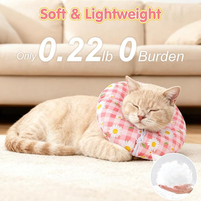 BEAUTYZOO Cat Cone Collar Soft, Cat Donut Recovery Collar after Surgery to Stop Licking, Kitten E Collars Neck Pillow Cone for Cats, Adjustable Elizabeth Pet Collars for Puppy Small Dogs, Pink Daisy S