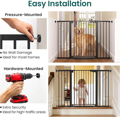 Cumbor 36" Extra Tall Baby Gate, 30-54" Wide Dog Gates for Large Dogs, Dual Lock & Self-Closing Child Gate for Stairs, Doorways & Hallways, Pressure Mounted Safety Proofing for Babies & Pets, Black