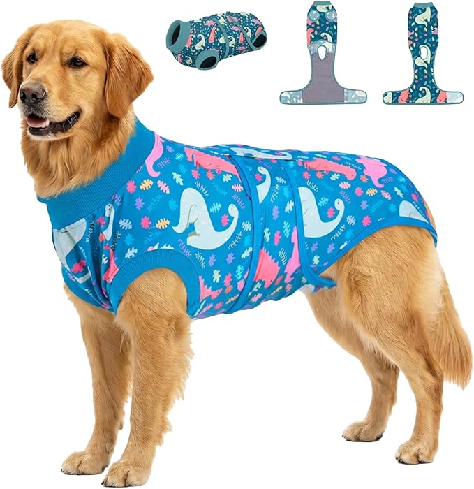PetWarm Dog Surgery Shirts, Pet Coat's Inner Clothes, Substitute E-Collar and Cone, Dog Surgery Recovery Suit, Female Male Onesie for Dogs Spay Neuter, Dinosaur Pattern, Multi-Colored, XL