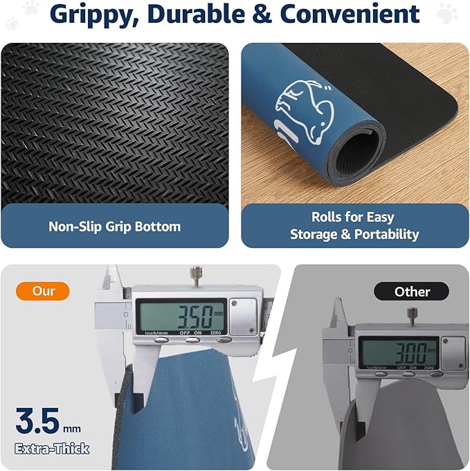 LOOBANI Dog Food Mat for Floors Waterproof 17.3"x17.3"- Absorbent Dog Bowl Mat for Food and Water Bowl, Leakproof Rubber Backing, Dog Feeding Mat for Dog, Cat, Pet (17.3"x17.3", Dark Blue)