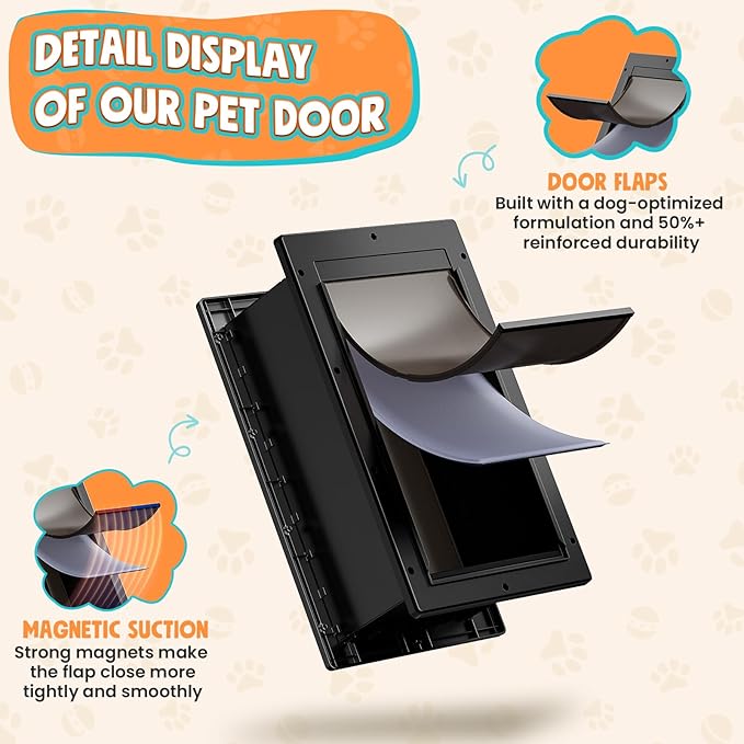 Plastic Dog Door 3 Flap, Plastic Dog Door for Wall, Medium Doggy Door, Dogie Door for Interior & Exterior Walls, Magnetic Flaps, Insulation Flap, Closing Panel, Pet Door for Pets Up to 45LB