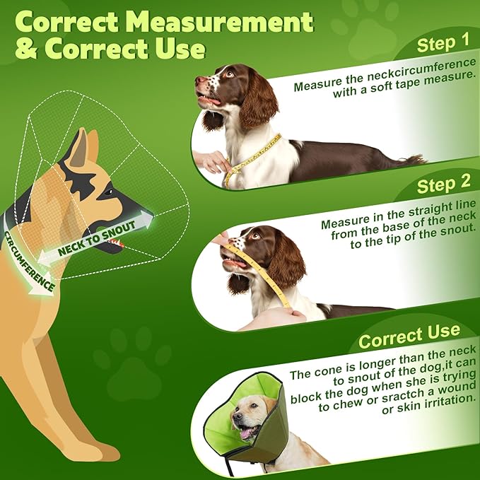 Soft Dog Cone After Surgery: Comfortable Dog Cones Collar for Stop Licking Biting - Adjustable Elizabethan Collar for Dogs fit for Small Medium Large Dogs (Green, M)