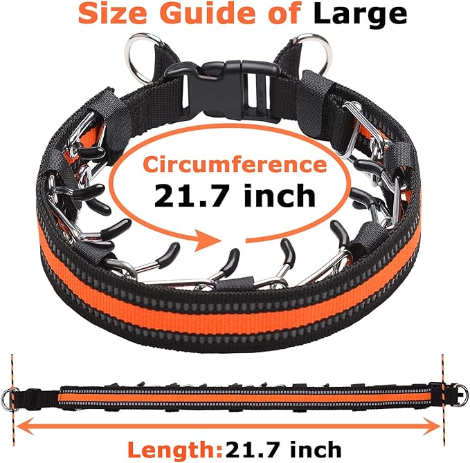 Prong Collar for Dogs, Reflective Covered Dog Spike Pinch Collar, Adjustable Dog Training Collar with Quick Release Buckle for Small Medium Large Dogs (L Size)