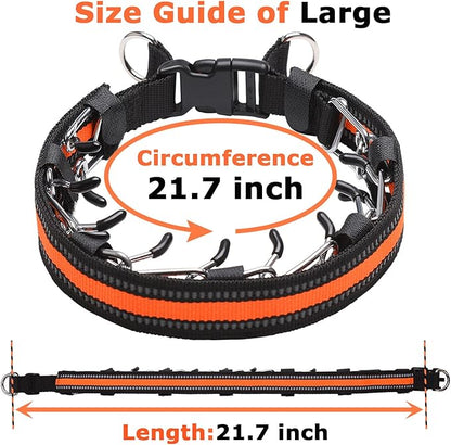 Prong Collar for Dogs, Reflective Covered Dog Spike Pinch Collar, Adjustable Dog Training Collar with Quick Release Buckle for Small Medium Large Dogs (L Size)