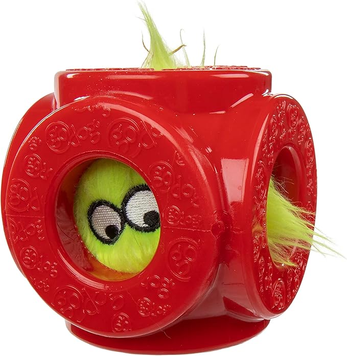 goDog Holiday Collection 2-in-1 Cage Ball Dog Toy with Furballz Squeaky Plush Dog Toy - Red, Small
