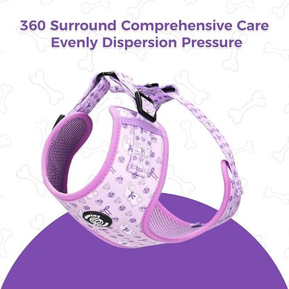 Dog Harness and Leash Collar Set with Dog Poop Bag Holder and Bandanas, Escape Proof Adjustable Puppy Cat Vest with Soft Mesh Padded, Pet Supplies for Small Medium Large Dogs Kitten(Purple, L)
