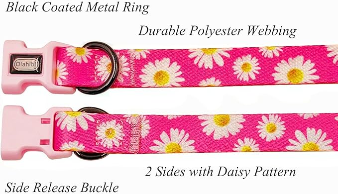 Dog Collar and Leash Set, Cute Pink Daisy Pattern, Polyester Material, 5ft Leash, for Puppy Dogs.(XS, Daisy Set)