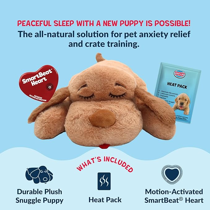 Snuggle Puppy Heartbeat Puppy Toy for Large Breeds, Plush Dog Toy with Real-Feel Pulse and Heat Pack for Crate Time, First Nights, and Rest - Biscuit