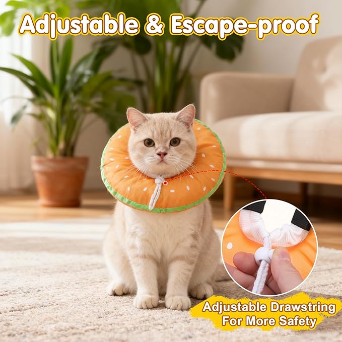 BEAUTYZOO Cat Cone Collars Soft, Cat Recovery E Collars After Surgery to Stop Licking, Adjustable Elizabeth Circle Collar Cute Pet Donut Pillow for Cats Kitten Small Dogs, Hamburger S