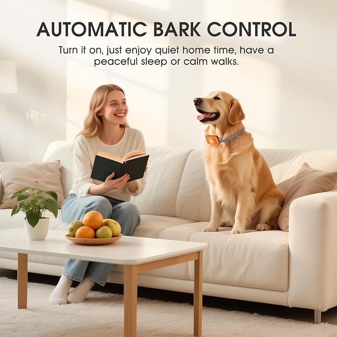 Dog Bark Collar for Large Medium Small Dogs, Effective No-Bark Collar, Smart Barking Collar, Rechargeable Bark Collar with 7 Sensitivity, 3 Modes, Waterproof, Orange