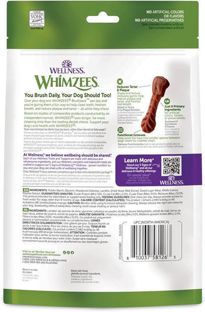 Whimzees Wellness Brushzees Dog Dental Treat, VOHC Accepted Chews, Freshens Breath, Small Size, 4.2 oz Bag, 8 Count (Pack of 2)