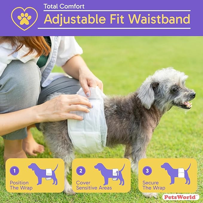 PetsWorld Dog Diapers Male X-Small 600 Count Disposable Male Dog Wraps – Super Absorbent Belly Bands with Wetness Indicator, Fur-Friendly Adjustable Fit for Incontinence & Training (Waist 8–10.5 in)