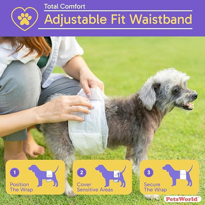 PetsWorld Dog Diapers Male X-Small 200 Count Disposable Male Dog Wraps – Super Absorbent Belly Bands with Wetness Indicator, Fur-Friendly Adjustable Fit for Incontinence & Training (Waist 8–10.5 in)
