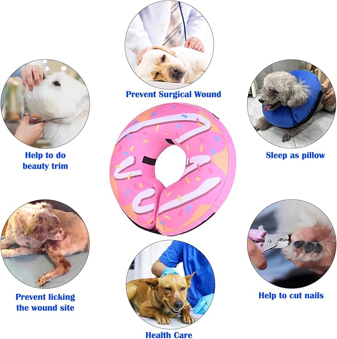 Inflatable Dog Cone, Soft Adjustable Blow up Donut Collar for After Surgery - Suitable for Small, Medium, Large Dogs and Cats