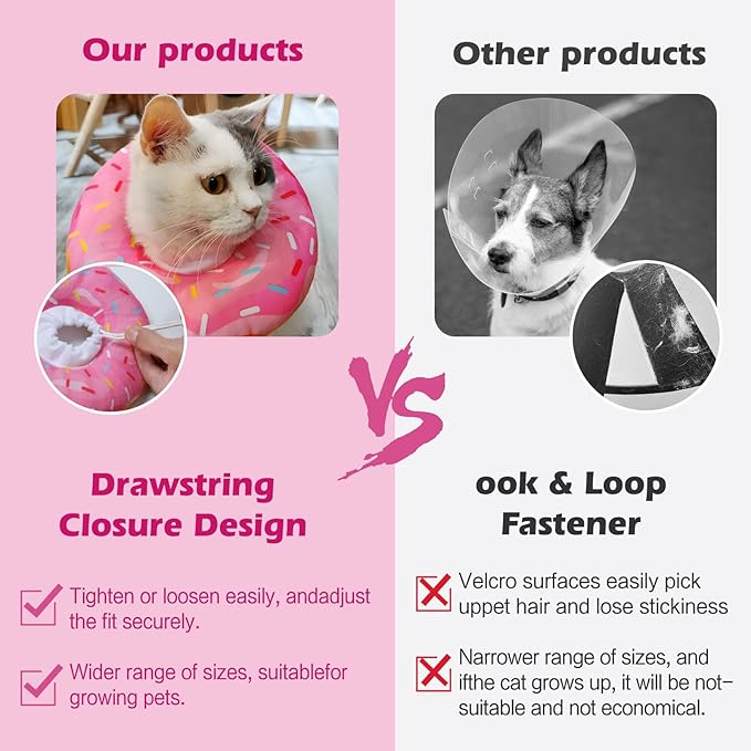 Comfortable Adjustable Dog Cone for Small Dogs and Cats - Soft Protective Recovery Collar After Surgery, Washable Elizabethan Collar to Stop Licking Wounds (Donut Pink, S)
