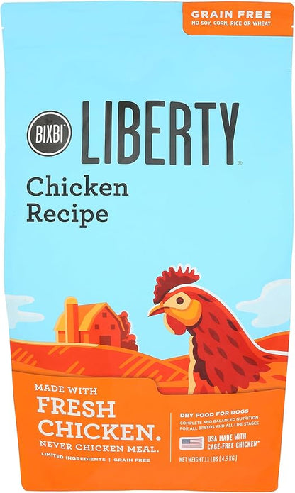 BIXBI Liberty Grain-Free Dry Dog Food, Chicken Recipe – Fresh Meat, High Protein, No Meat Meals – USA Made, 11 lbs