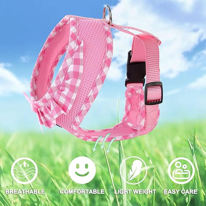 SuperBuddy Upgraded Soft Mesh Dog Harness, Super Breathable Lightweight Pet Harnesses for Puppy Dogs Outdoor Walking, Pink and Purple Dog Harness Set Packing-Small