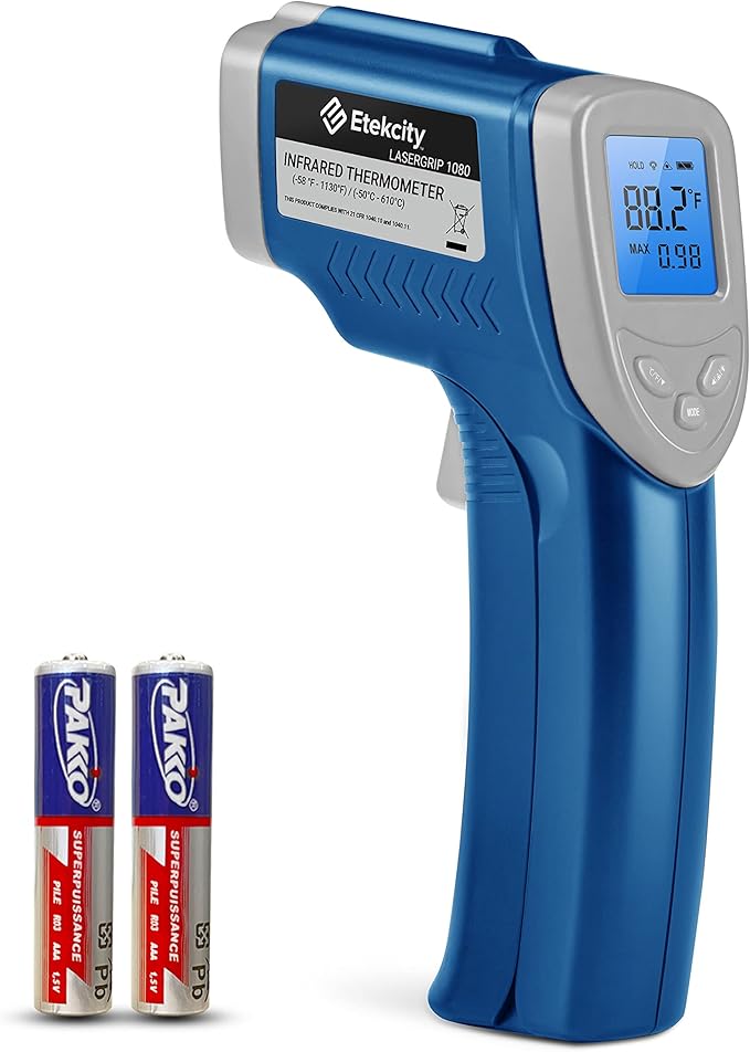 Etekcity Infrared Thermometer Laser Temperature Gun 1080, -58°F~ 1130°F for Meat Food Candy Pizza Oven, Heat Gun for Cooking, Kitchen, Fridge, Reptile, BBQ, HAVC, Adjustable Emissivity & Max Measure