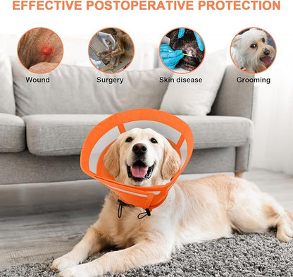 ASENKU Dog Cone Collar, Soft Adjustable Cone for Dogs to Stop Licking, Lightweight Recovery Dog Cone After Surgery, Pet E-Collar for Small, Medium & Large Dogs(Orange, M)