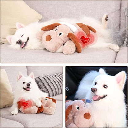 WEOK Puppy Heartbeat Toy, Dog Heartbeat Toy for Separation Anxiety Relief, Puppy Toy with Heartbeat Stuffed Animal Anxiety Calming Behavioral Aid Plush Toy for Dogs Cats Pets (Brown)