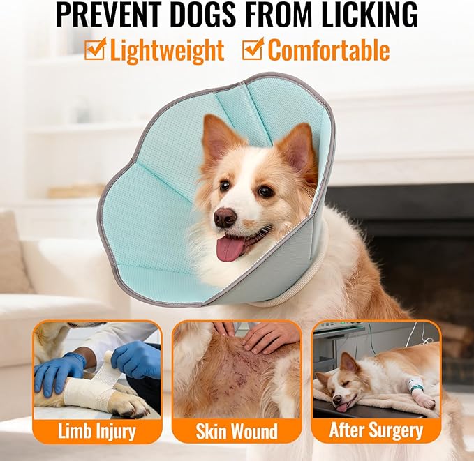 MAXFUT Dog Cone Collar,Soft Cone for Dogs to Stop Licking After Surgery,Non Inflatable Dog Donut Cone (Light Blue, S)