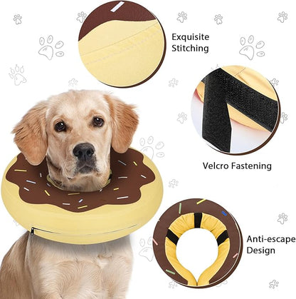 MIDOG Soft Inflatable Dog Cone, Donut E-Collar Alternative for After Surgery, Prevents Licking, Allowing Normal Eating & Vision, Comfortable Recovery Collar for Small Medium Large Dogs & Cats,Brown-M+
