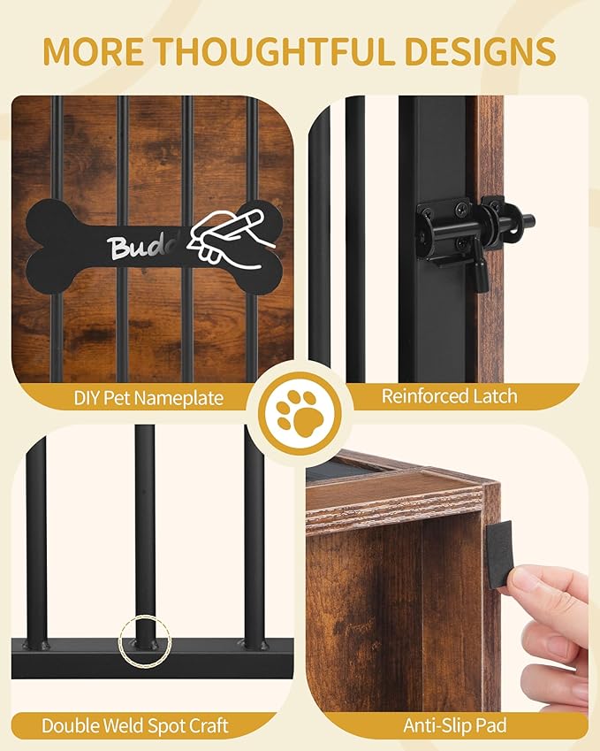 Hzuaneri 24.6'' Dog Crate Furniture with Charging Station, Dog Kennel Indoor with Flip-Top Storage, Wooden Pet Cage Dog House End Side Table for Small Dog Anti-Chew Anti-Escape, Rustic Brown DFC90101B