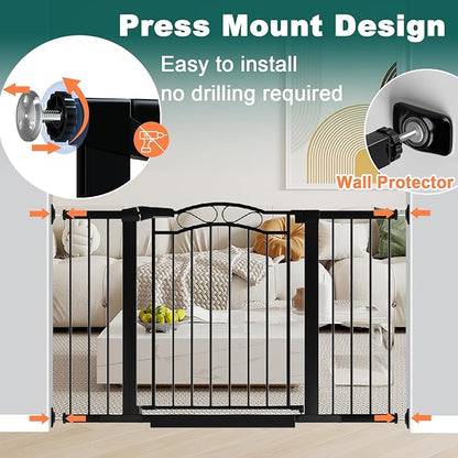 Fairy Baby 29.5"-40.5" Extra Wide Baby Gate, Pressure Mount Long Dog Gates for House Stairs Doorways, Auto Close Metal Safety Child Gate with Door No Drilling, Tension Pet Gate Indoor, Black