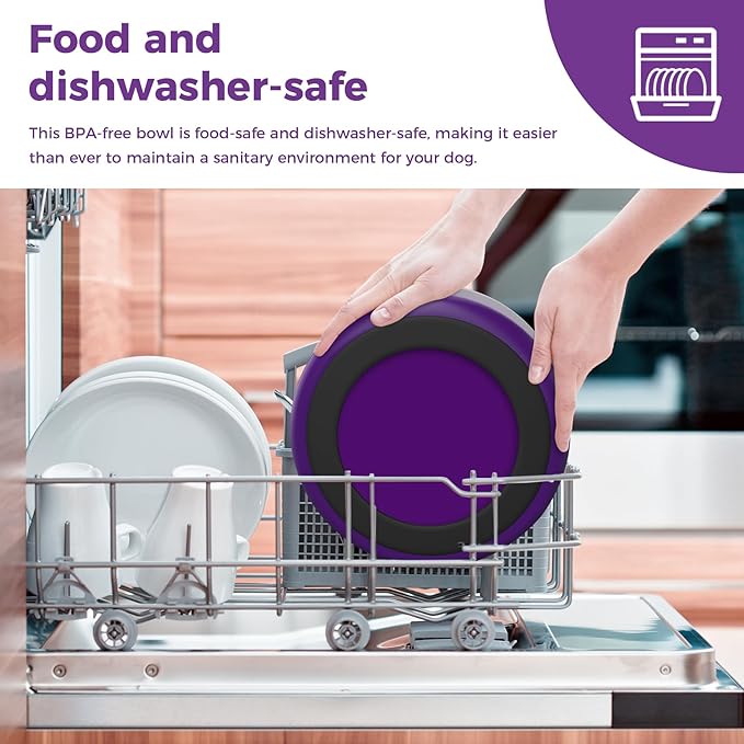 WENBOKMIN Dog Bowl, Stainless Steel Dog Food and Water Bowl with Non Slip Quiet Bottom, Easy to Clean, Dishwasher Safe, 64oz, Purple