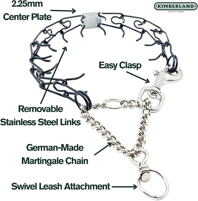 Clasp 2.25mm Stainless Dog Training Collar for Large Breeds | 16” Prong Collar for Dogs 26lbs & Up | No-Pull Collar | Behavior Aid | Canary Yellow
